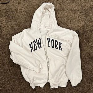 brandy melville white new york zip up hoodie one size